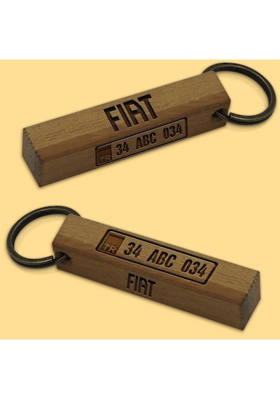 Kişiye Özel Plakalı Fiat Logolu Ahşap Dikdörtgen Bar Anahtarlık M N11.21048