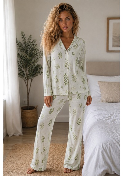 Norcia Sports Kadın Örme Gömlek Yaka Çağla Yeşili Pijama Takımı Çok Renkli - 929323233 Çok Renkli - 929323233 Çok Renkli