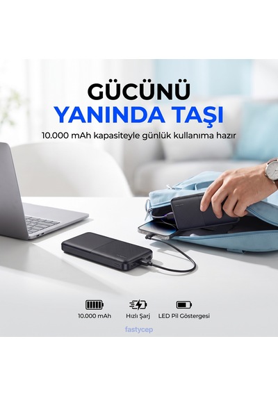 Snapmax Snp-3008 Siyah 10.000 Mah Powerbank 2x Usb Çıkışlı 1 Type-c Ve 1 Micro Girişli Type - C