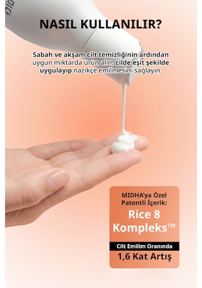 Midha %74 Pirinç Suyu İçeren Hafif Yapılı Yoğun Nemlendirici Losyon 200 ML
