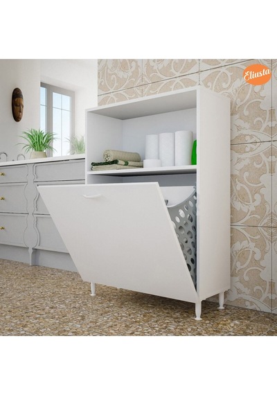 Iki Gözlü Sepetli Banyo Dolabı Beyaz