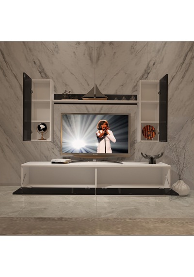 Decoraktiv Eko 5db Mdf Std Tv Ünitesi Tv Sehpası Beyaz - Siyah