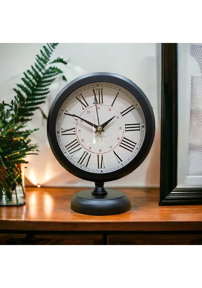 Siyah Metal Ofis Salon Otel Masa Saati 25*20 cm V9 Siyah