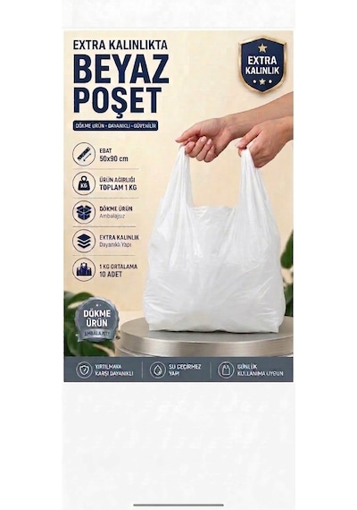 50x90 Beyaz Atlet Poşet Mağaza Ve Kasap Poşeti