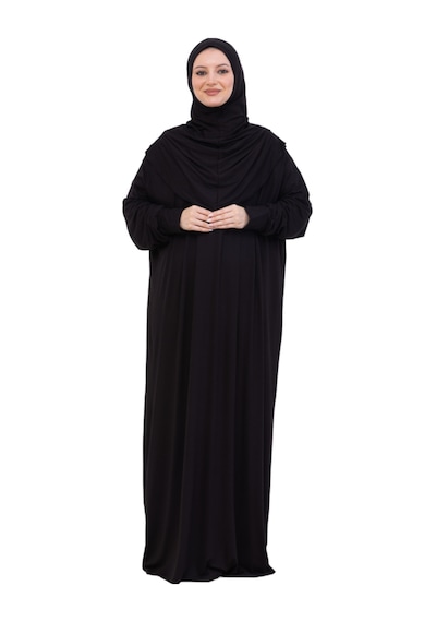Modish Group Tek Parça Namaz Elbisesi Seti, Viskon Yumuşak Tesettür Abaya, Rahat Hazır Şal Başörtüsü Takım Siyah