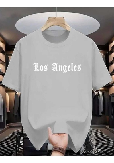 Kozia Outdoors Malkoçbey Los Angeles Baskılı Oversize Unisex Basic O Yaka T-şhirt Gri Gri