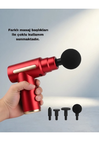 Ergonomik Kas Masaj Tabancası 4 Başlık Ve 6 Hız Acı Kahverengi