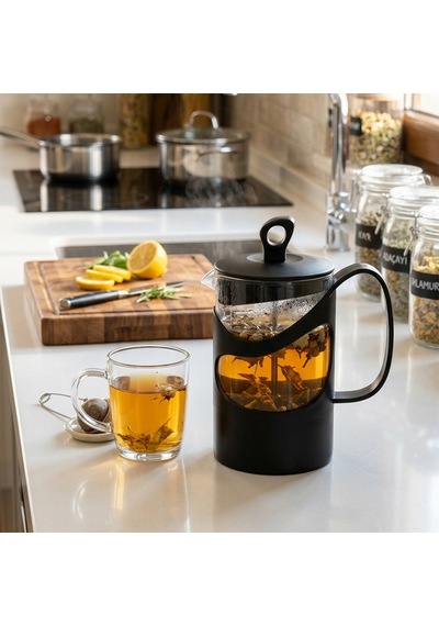 Herevin 131061-834 French Press Süzgeçli Çay Kahve Kupası 600ml Siyah