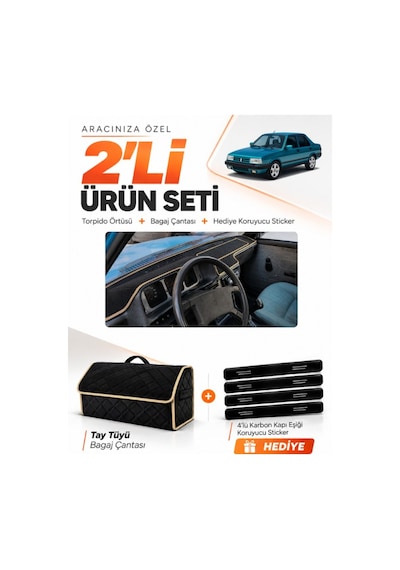 E-biz Tofaş Şahin Doğan Kartal Kapaklı 1981-2002 Torpido + Tay Tüyü Çanta - Siyah-bej - Tf003