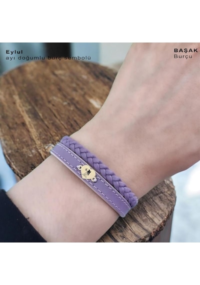 Archin Başak Burçlarına Özel Doğal Mor Derili Kalp Motifli 14 Ayar Altın Plakalı Hediye Bileklik-453burç Başak Archin Başak Burçlarına Özel Doğal Mor Derili Kalp Motifli 14 Ayar Altın Plakalı Hediye Bileklik-453burç Başak