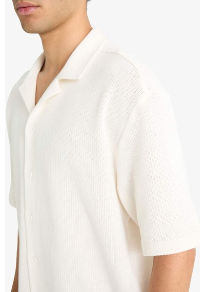 Defacto Boxy Fit Polo Yaka Penye Kısa Kollu Gömlek G3359ax25auer105 Ekru
