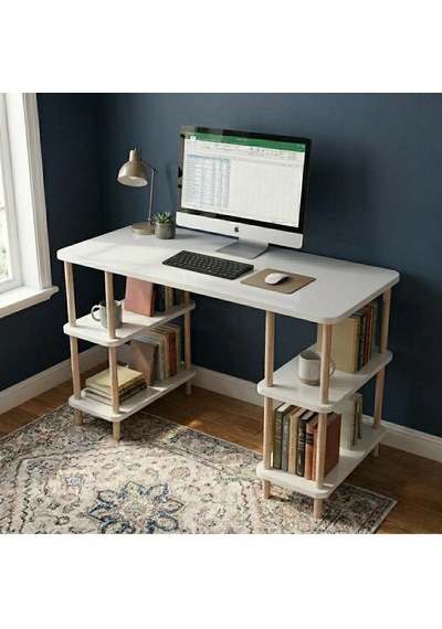 Kitaplıklı Bilgisayar Masası Raflı Çalışma Masası Modern Dekoratif Ofis Mobilyası Beyaz 120 Cm Diğer Kitaplıklı Bilgisayar Masası Raflı Çalışma Masası Modern Dekoratif Ofis Mobilyası Beyaz 120 Cm Diğer
