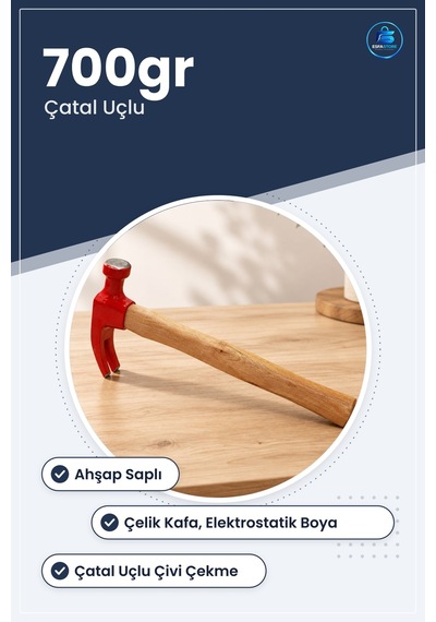 Çatal Çekiç 700gr Ahşap Saplı Elektrostatik Boyalı Çelik Kafa Çiv