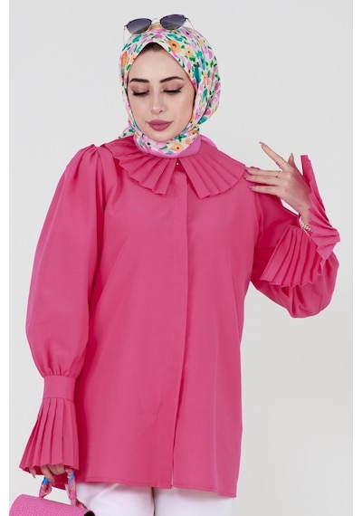 Sevitli Kolu Piliseli Gömlek -fuşya-3483-fuşya Fuşya