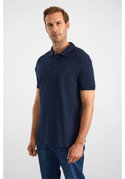 Süvari Lacivert Slim Düz Baskısız Pike Düğmeli Polo Yaka Tişört Sts1014000019-m09