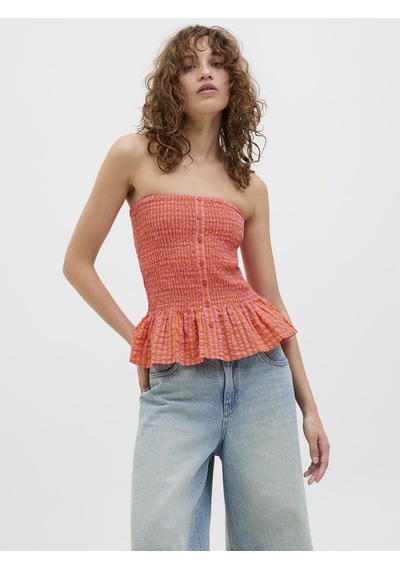 Jack & Jones Kadın Straplez Dügme Detayli Bluz - Petra - 12284151 Persimmon Orange