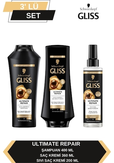 Gliss Ultimate Repair Şampuan 400 ML + Saç Kremi 360 ML + Sıvı Saç Kremi 200 ML