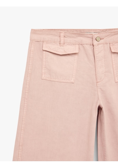 Koton Pamuklu Düğmeli Normal Bel Cep Detaylı Bol Paça Pantolon - Culotte Jeans Pembe 7wal40022mw Gül