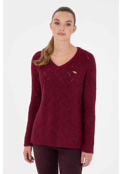 U.S. Polo Assn. Kadın Vişne V Yaka Kazak 50297399-VR223
