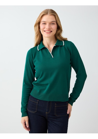 Jimmy Key Koyu Yeşil Polo Yaka Basic Triko Kazak 6ww137159320