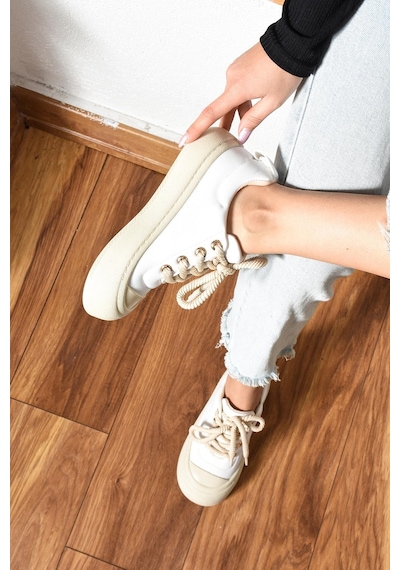 Shoetek Alyona Kadın Sneakers Halat Bağcıklı Spor Ayakkabı Beyaz Deri Beyaz Shoetek Alyona Kadın Sneakers Halat Bağcıklı Spor Ayakkabı Beyaz Deri Beyaz