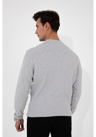 Erkek Gri Regular Fit Bisiklet Yaka %100 Pamuk Triko Kazak Hlthe012131
