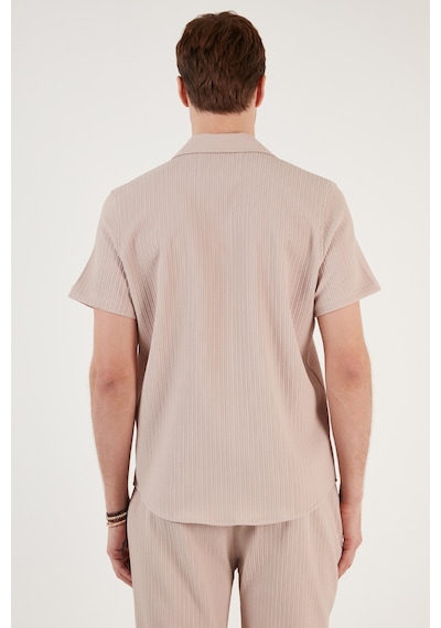Buratti Apaş Yaka Kısa Kollu Regular Fit Erkek Gömlek Cf24S117842 Taş