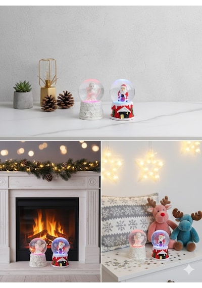 Ev Dekoru Yeni Yıl Huzuru Işıklı Santa Melek Figürlü Ve Noel Baba Temalı Kar Küresi 2'li Seti 6.5 Cm Çok Renkli