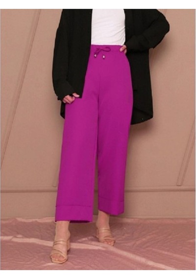 Sevgi Butik Bağcık Detaylı Double Paça Pantolon Mürdüm