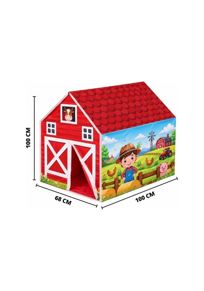 Çiftlik Evi Temalı Çocuk Çadırı Tek Yönlü Pencereli Hayal Evi 100 X 100 Cm Eğlenceli Oyuncak Çadır Çok Renkli