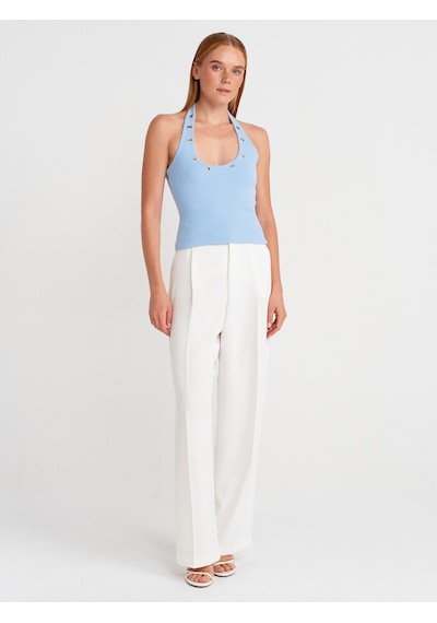 Dilvin 21162 Halter Yaka Top-mavi Mavi