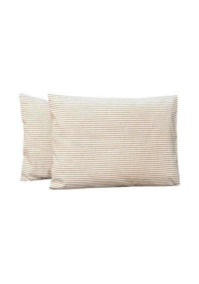 %100 Pamuk İpliği Boyalı Çizgili Tek Kişilik Yastık Kılıfı 2'li Set - 50x70 Cm Naturel Cep Detaylı Kahverengi