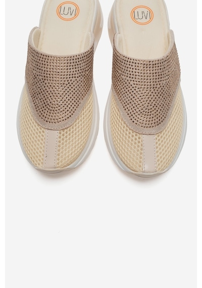 Luvishoes Glea Bej Taşlı Fileli Burnu Kapalı Kadın Terlik Bej