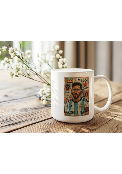 Messi Futbol Devi Kupa Bardak Goat Tasarım, Modern Çizimlerle Koleksiyon Parçası Kupa Beyaz