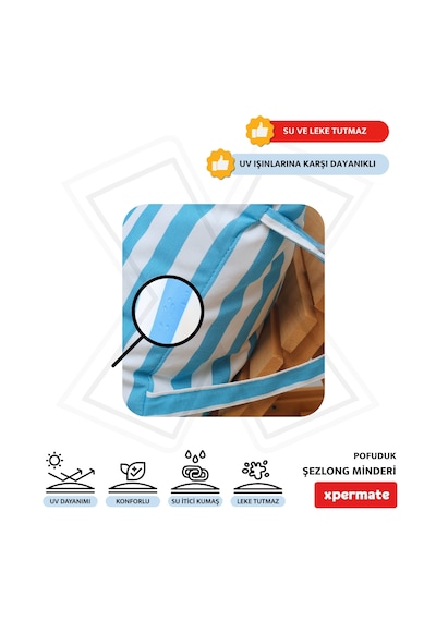 Xpermate Pofuduk Şezlong Minderi 60x180x12cm Su İtici, Maviçizgil