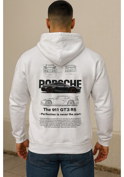 Hmo Store Unisex Porsche 911 Beyaz Hoodie Şık & Spor Kapüşonlu Beyaz