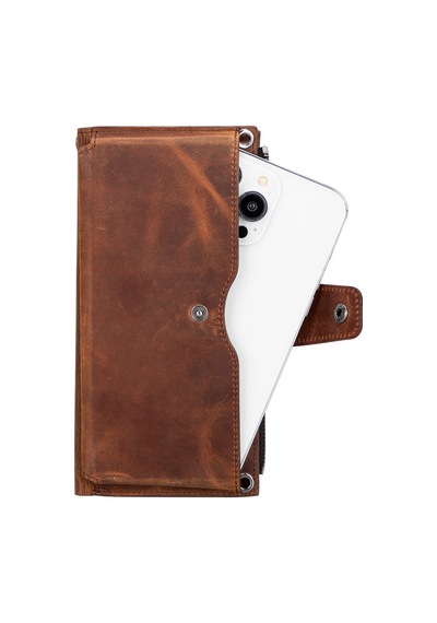 Lozan Strap 6.5 İnch Uyumlu Deri Kartlıklı Kılıf G2 Kahve
