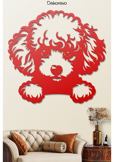 Poodle Köpek Metal Duvar Tablosu - Metal Duvar Sanatı - Kırmızı - 48 X 50 Cm