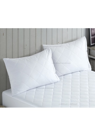 2 Adet Silikon Yastık - 2 Adet %100 Pamuk Yastık Koruyucu 50x70cm Beyaz