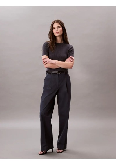 Calvin Klein Cotton Chıno Pleated, Cge Siyah Kadın Pantolon