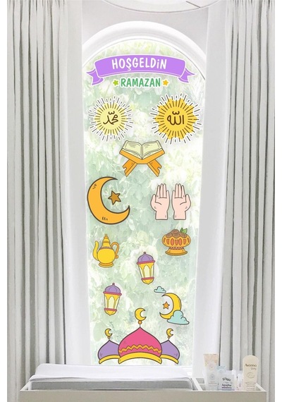 MSticker Ramazan Fener Ay Yıldızlar Cam Duvar Dekorasyon Sticker Seti