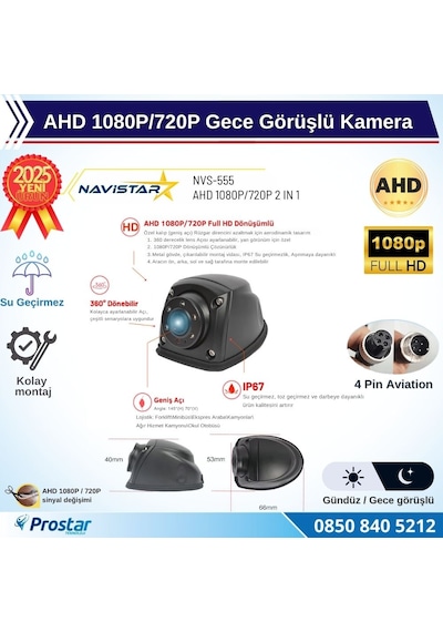 Metal Mini Gece Görüşlü Ahd 1080p/720p 4 Pin Soketli Yan İçin Uygun Kamyon Tır Otobüs Kamerası