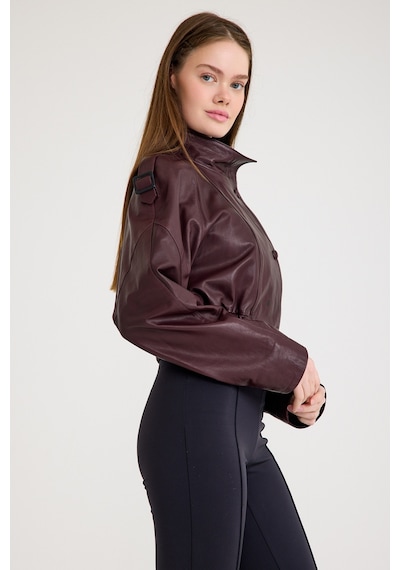 Oversize Bayan Deri Ceket Vb-15-bk-2808-24039 Bordo