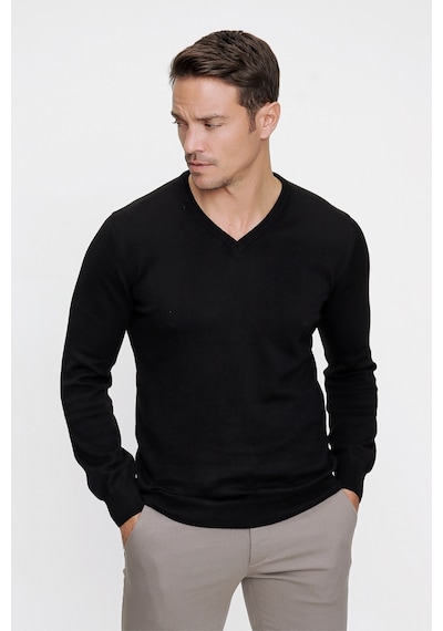 Morven Basic Dinamik Fit Rahat Kesim V Yaka Triko Kazak Koyu Bordo