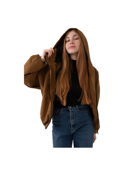 Kadın Kapüşonlu Su Ve Rüzgar Geçirmez Cepli Astarlı Oversize Mevsimlik Yağmurluk-56 Taba