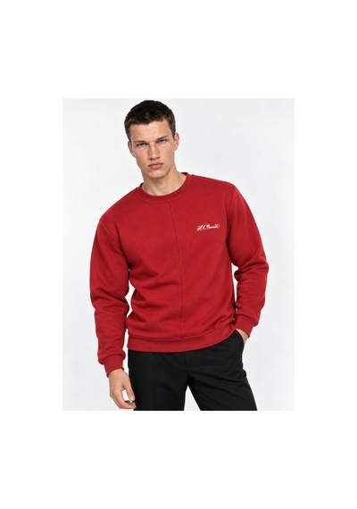 Hk Premium Sweatshirt Bisiklet Yaka Hk Premium Logolu Erkek Basic Kırmızı