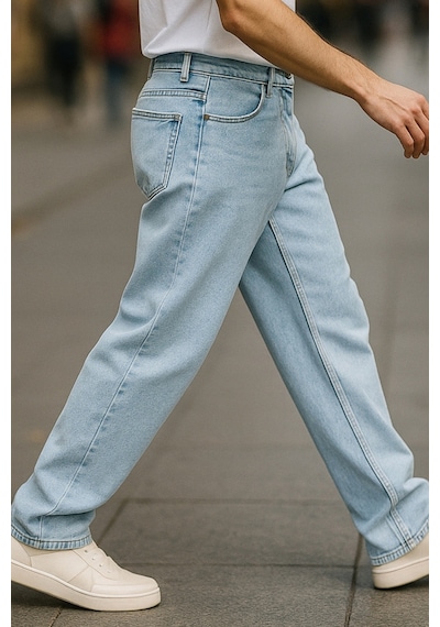 Cedy Denim Yüksek Kalite Baggy Fit Jean Leon Yüksek Bel Bol Kesim Kot Pantolon C352 Mavi