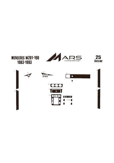 Mercedes 190 Torpido Kaplama 1983-1993 25 Parça Koyu Meşe