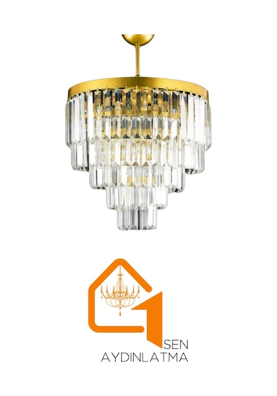 Nilsa Gold 40x40 Cm'lik Kristal Taşlı Lüks Avize - Yatak Odası - Salon - Mutfak - Hol Altın