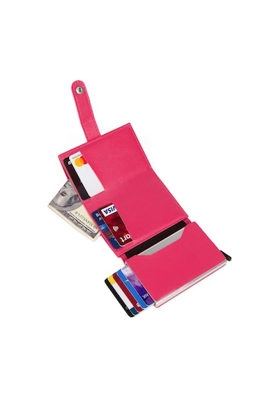 Adelina Bags Adelina Fuşya Nova Deri Mekanizmalı Çıt Çıtlı Kartlık Cüzdan 7cm Fuşya